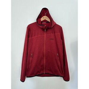 Atomic Backland Tech Hoodie Mens L Burgundy Red Grid Fleece Ski Full Zip Jacket